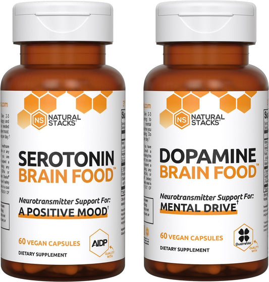 Serotonin and Dopamine Brain Food Bundle - Promotes Positive Mood and Mental Drive - 120 Capsules