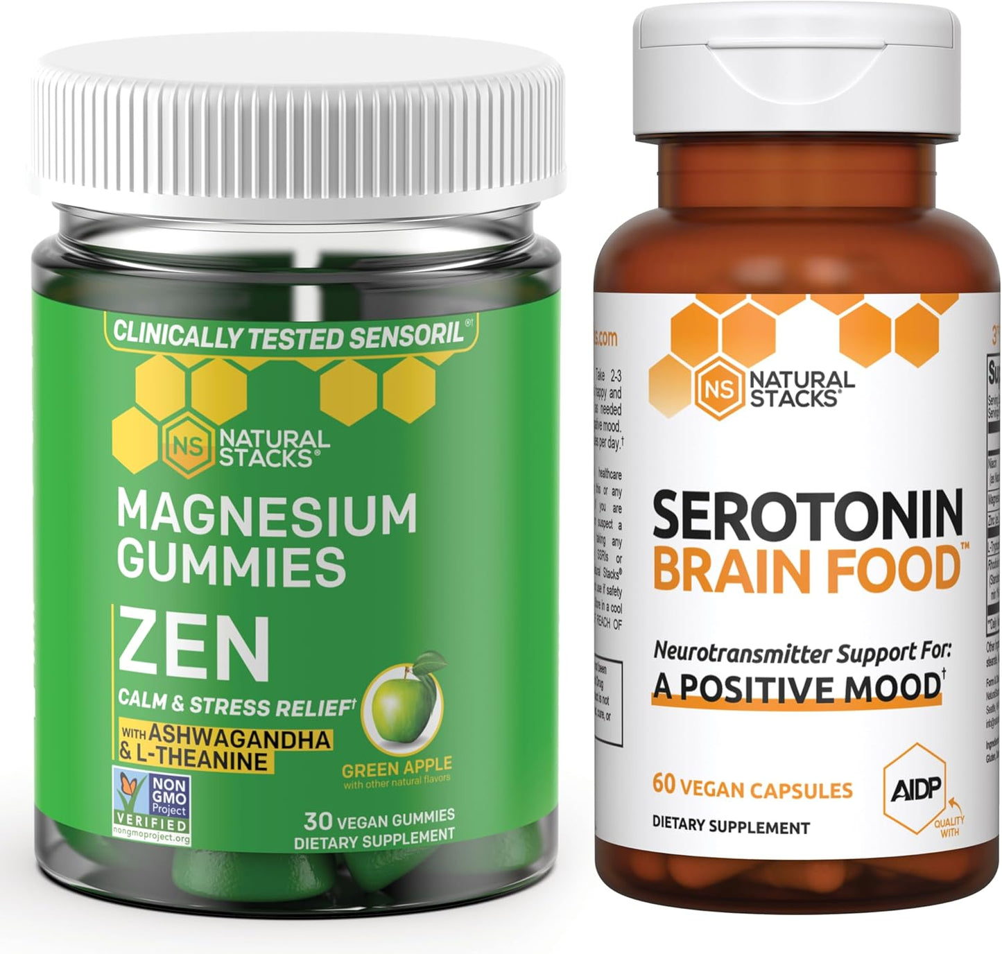 Serotonin Brain Food Bundle with Zen Magnesium Citrate Gummies for Positive Mood and Stress Relief - 90 Pieces