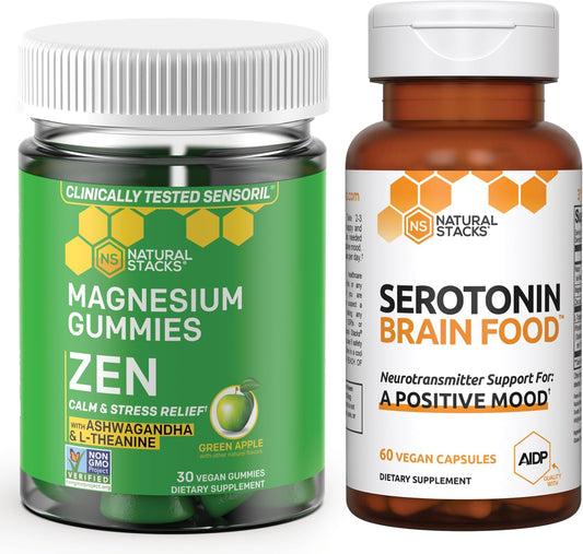 Serotonin Brain Food Bundle with Zen Magnesium Citrate Gummies for Positive Mood and Stress Relief - 90 Pieces