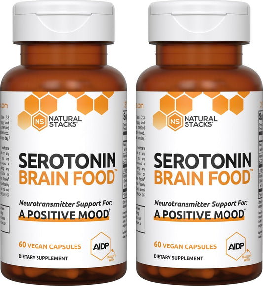 Serotonin Brain Food Supplement for Mood Support and Stress Relief - 1250mg L-Tryptophan & 400mg Rhodiola Rosea - Neurotransmitter Support with Magnesium Glycinate & Zinc - 120 Capsules