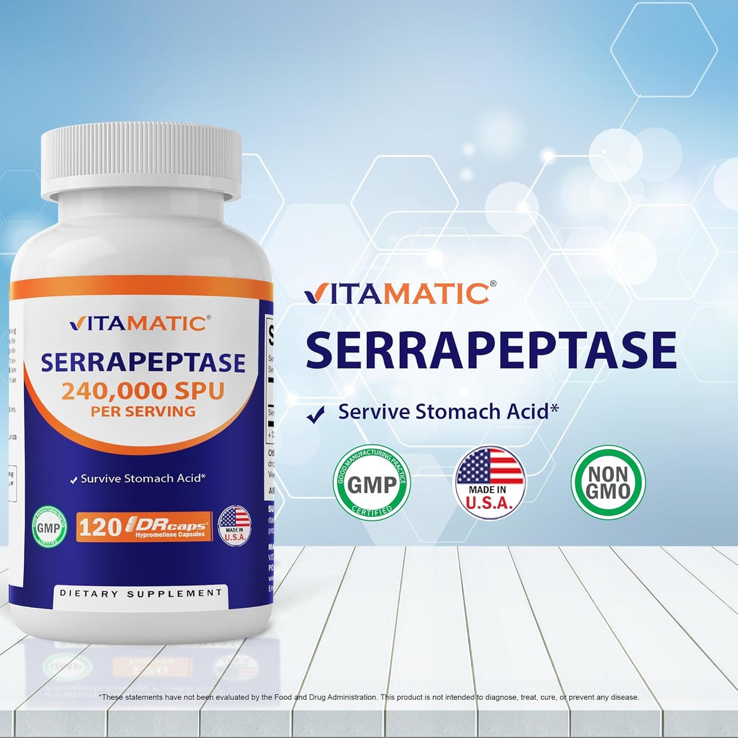 Serrapeptase 240,000 SPU Enteric Coated Capsules, Non-GMO & Gluten Free, Made in USA - 240 Servings (2 Pack)