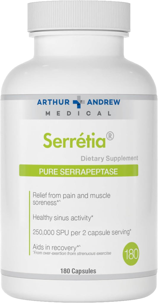 Serretia Serrapeptase Formula by Arthur Andrew Medical, 180 Capsules for Muscle and Sinus Support