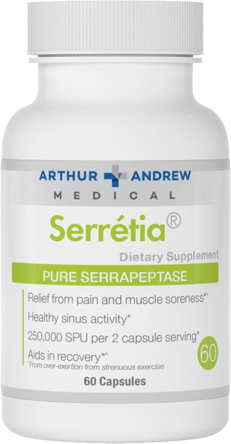 Serretia Serrapeptase Formula for Muscle and Sinus Support - 60 Capsules by Arthur Andrew Medical
