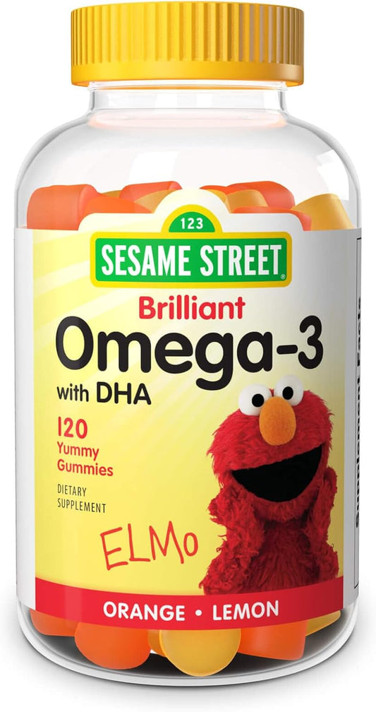 Sesame Street Omega 3 Gummies for Kids - 120 Gummies, 4 Month Supply - Brain & Eye Support - No Fishy Aftertaste
