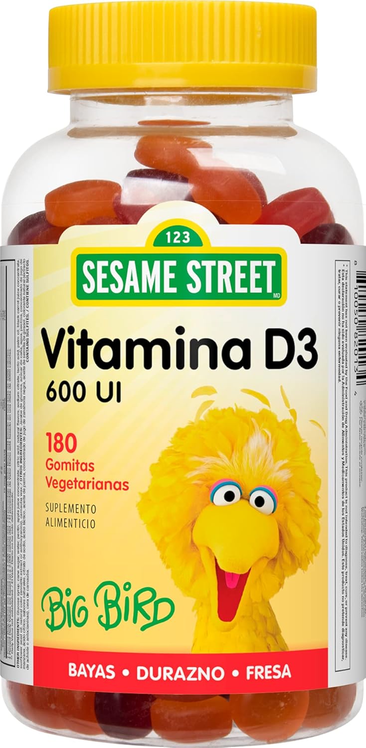 Sesame Street Vitamin D3 Gummies for Kids - 600 IU per Gummy - 6 Months Supply - Gluten, Dairy, Peanut, & Gelatin Free - Immune, Bone, and Teeth Support - Non-GMO - 180 Vegetarian Gummies
