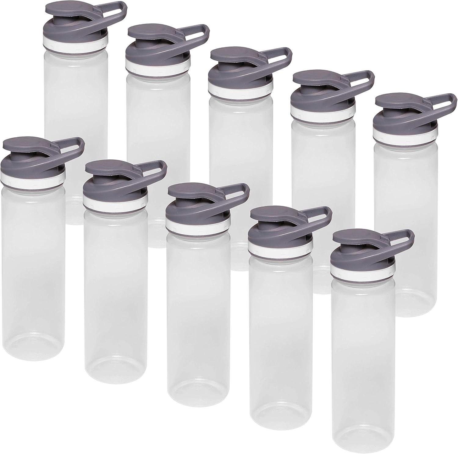 Set of 10 Sports Water Bottles 22 oz - Bulk Pack Promo Deal - Leakproof, Reusable, Clear with Lids