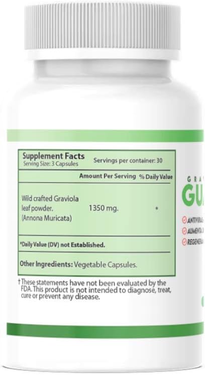 Set of 2 Nutrisalud Products Guanabana Capsules - Extra Potent 1350mg per Serving - Boosts Immune System, Anti-Inflammatory, Improves Blood Pressure, Cell Regeneration - 90 Capsules per Bottle.