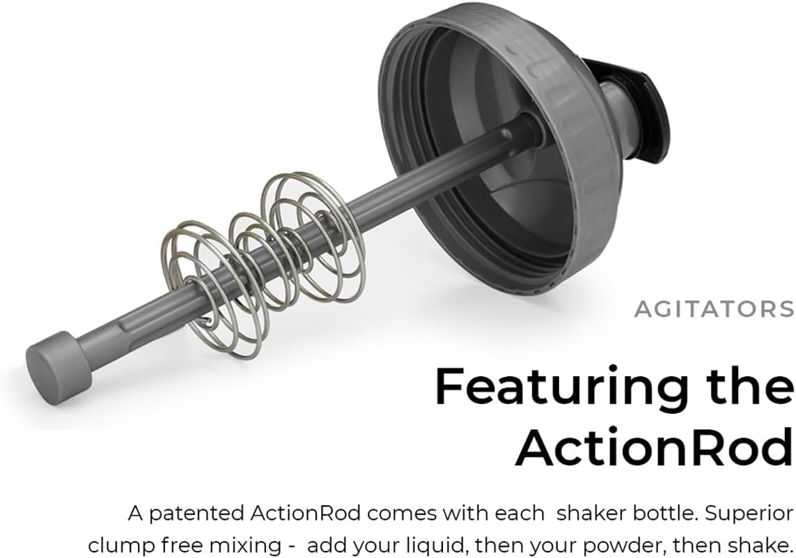 Set of 3 28 oz Shaker Bottles with Action-Rod Mixer and Motivational Quotes - BPA Free and Dishwasher Safe Protein Shakers in Silver, Blue, & Black