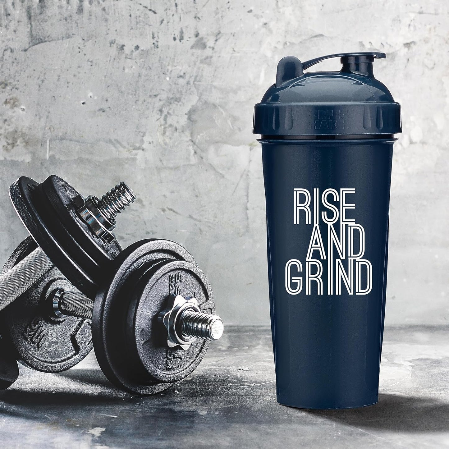 Set of 3 28 oz Shaker Bottles with Action-Rod Mixer and Motivational Quotes - BPA Free and Dishwasher Safe Protein Shakers in Silver, Blue, & Black