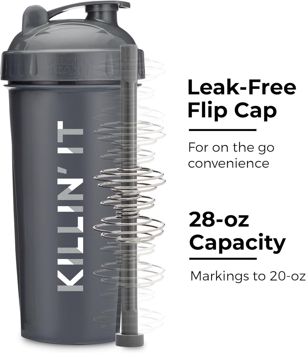 Set of 3 28 oz Shaker Bottles with Action-Rod Mixer and Motivational Quotes - BPA Free and Dishwasher Safe Protein Shakers in Silver, Blue, & Black