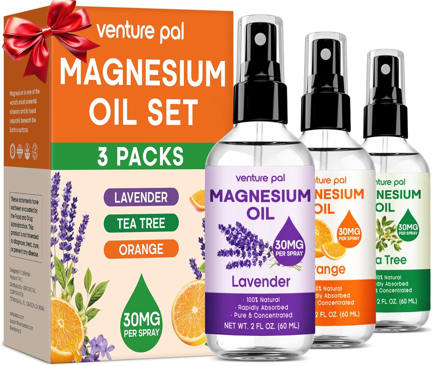 Set of 3 Venture Pal Topical Magnesium Oil Sprays for Feet - Relaxation, Sleep, Muscle Relief, Hair & Skin. Fast Absorption, Non-Greasy. Ideal Gift. - BoostGo Australia