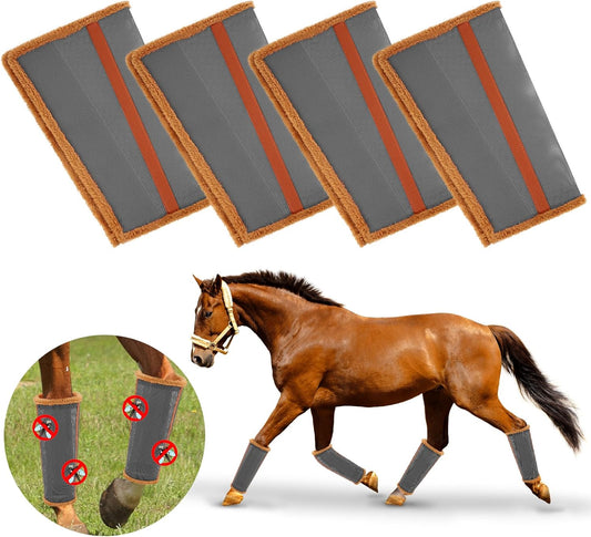 Set of 4 Horse Fly Boots for Comfortable Protection - Equine Fly Leg Wraps & Shoo Fly Leggings for Horses