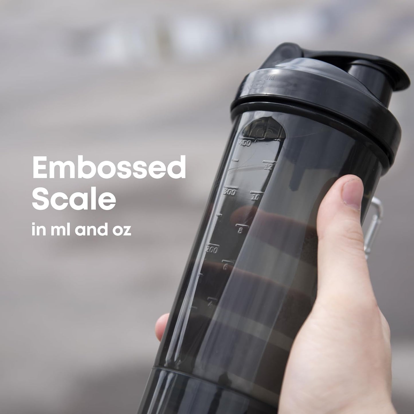 Set of 4 Smartshake Slim Protein Shaker Bottles 400ml | 13.5oz with Storage - Leakproof Screw-on Lid - BPA Free - Black, White, Gray, Pink