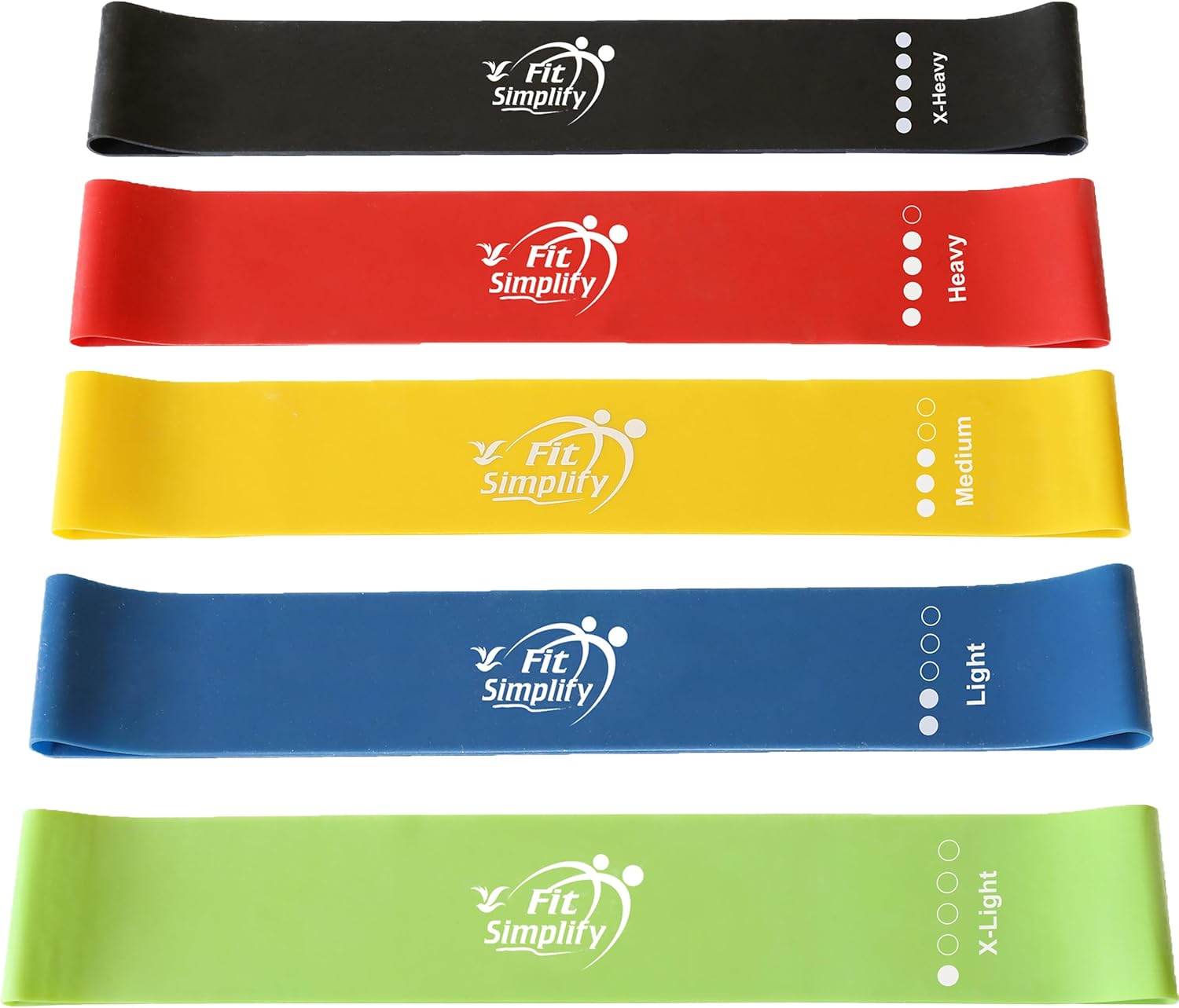 Set of 5 Fit Simplify Resistance Loop Exercise Bands with Instruction Guide and Carry Bag