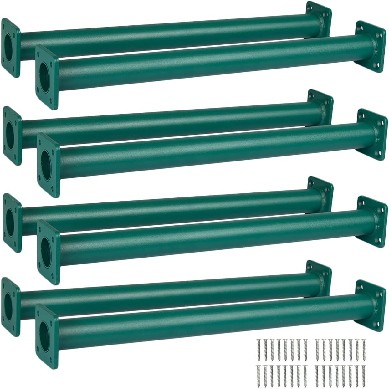 Set of 8 Green Powder Coated Monkey Bars Playset Attachment for Backyard - Indoor Kids Play Equipment with Mounting Plates, 16 1/2 Inches Long