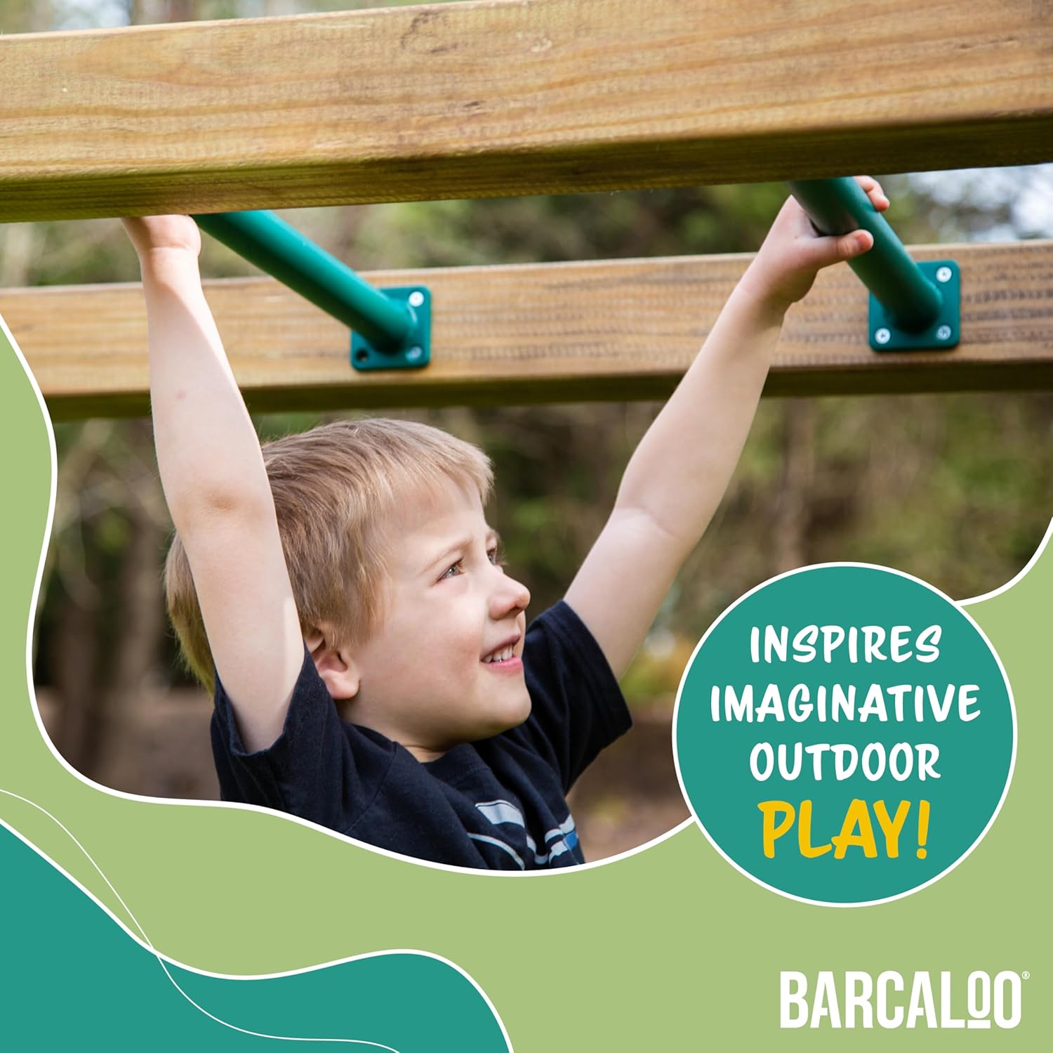 Set of 8 Green Powder Coated Monkey Bars Playset Attachment for Backyard - Indoor Kids Play Equipment with Mounting Plates, 16 1/2 Inches Long