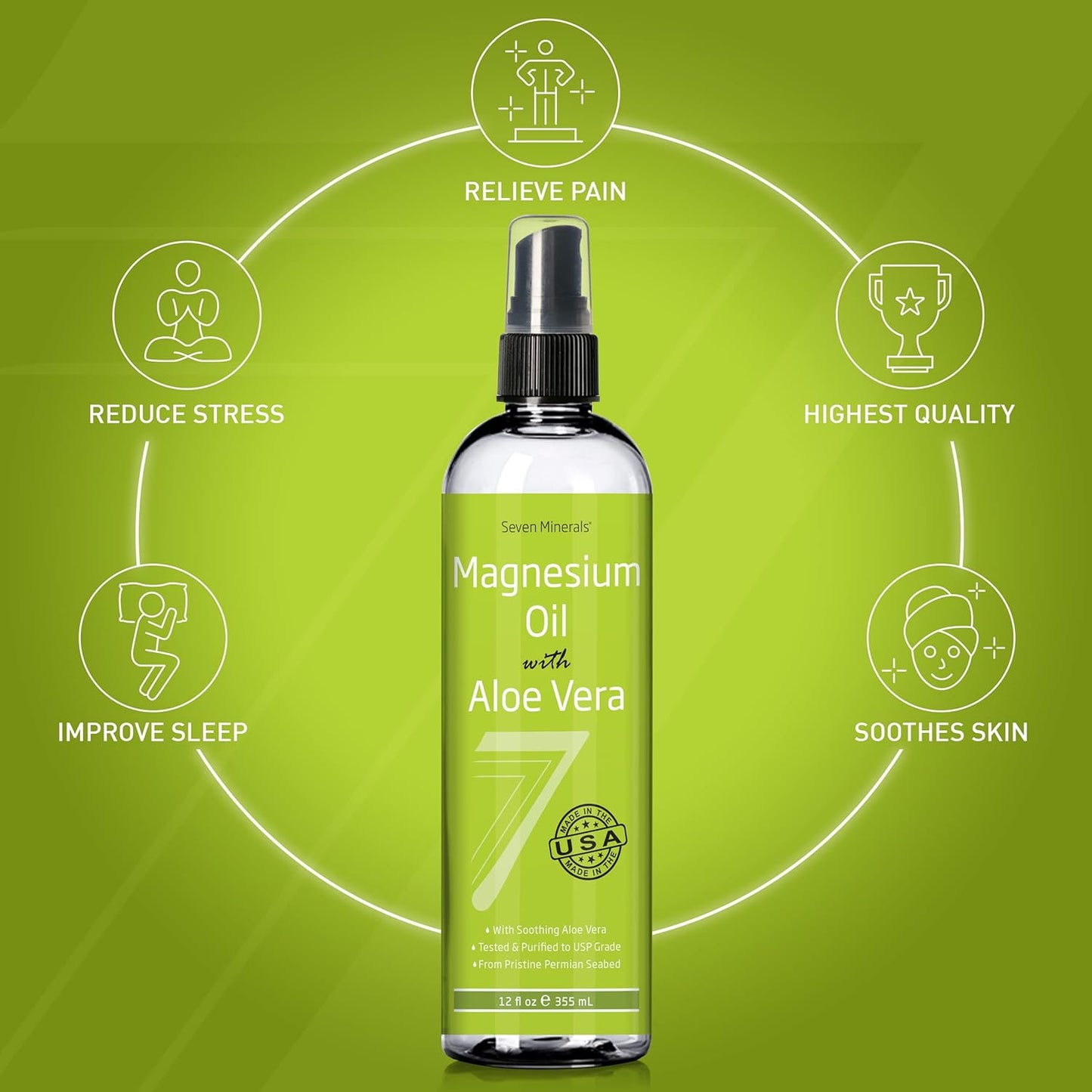 Seven Minerals Pure Magnesium Oil Infused with Aloe Vera for Maximum Benefits