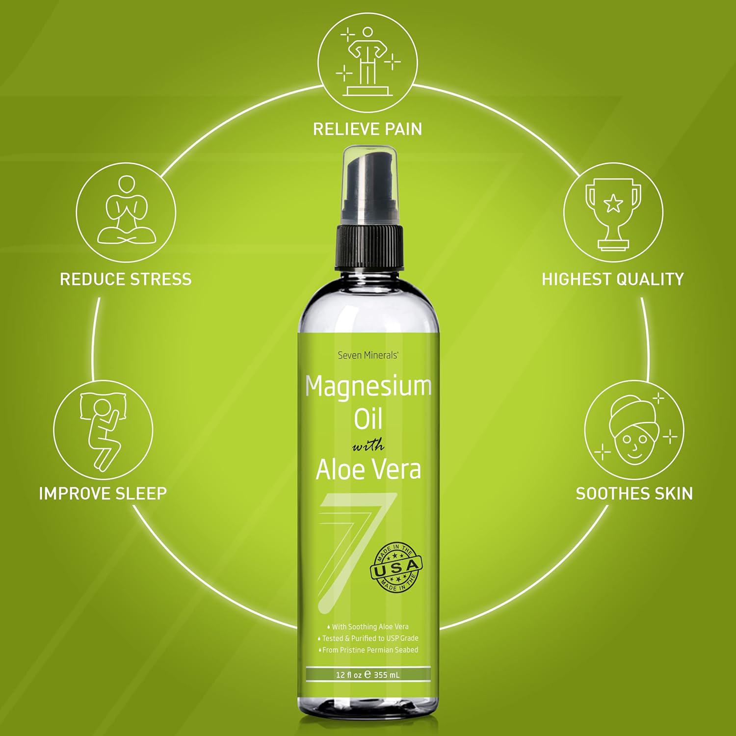 Seven Minerals Pure Magnesium Oil Infused with Aloe Vera for Maximum Benefits