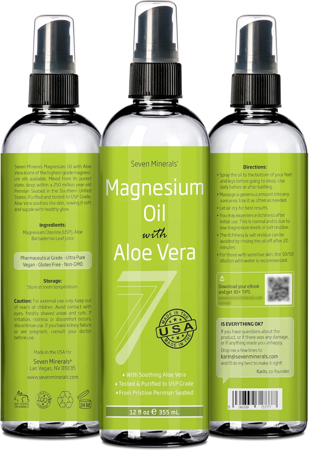 Seven Minerals Pure Magnesium Oil Infused with Aloe Vera for Maximum Benefits