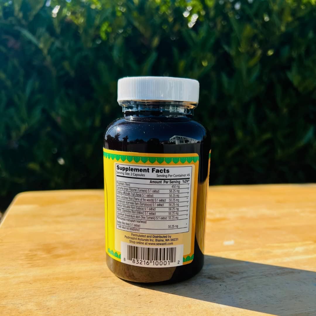 Sewanti Ayurvedic Diarid Capsules - 90 V Capsules with 5:1 Extract of Curcuma Longa, Salacia, Tree Turmeric, Indian Kino Tree