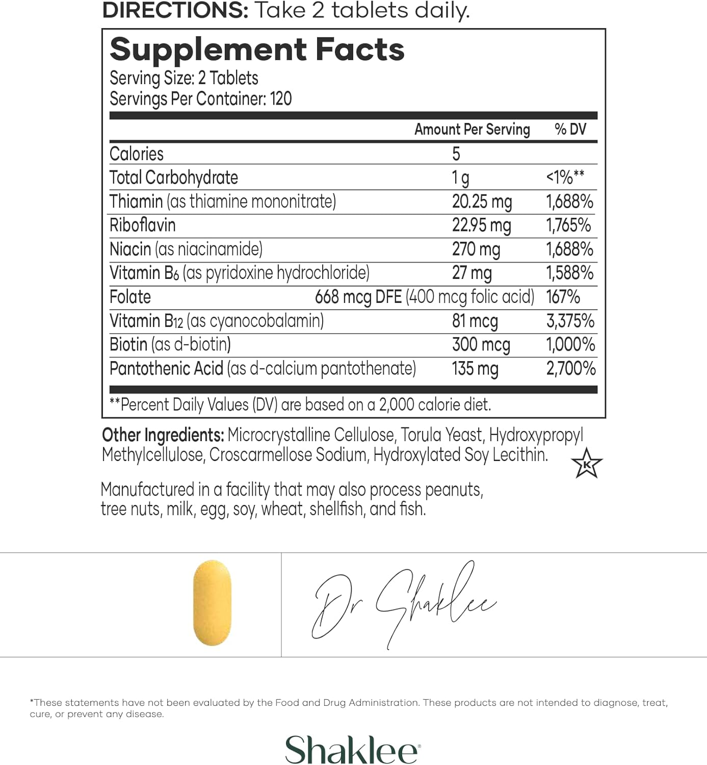 Shaklee B-Complex Tablets - Boost Energy with Bioactivated Absorption System - Supports Well-Being, Cardiovascular, Brain Health - 240 Count