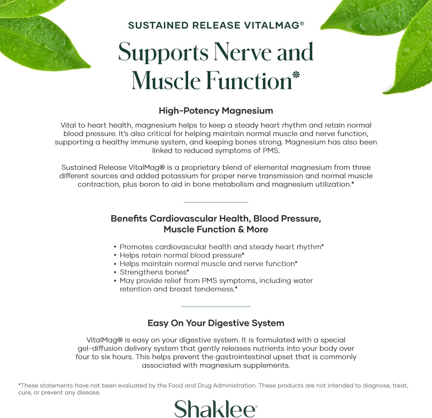 Shaklee Sustained Release VitalMag Magnesium Supplement for Nerve, Muscle, and Heart Health with Potassium, Boron, and Cardiovascular Support - 30 Tablets