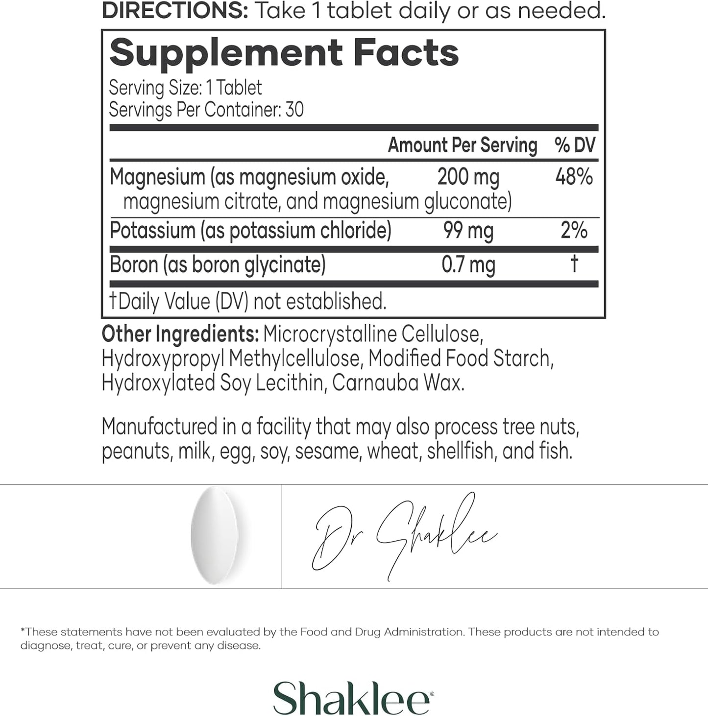Shaklee Sustained Release VitalMag Magnesium Supplement for Nerve, Muscle, and Heart Health with Potassium, Boron, and Cardiovascular Support - 30 Tablets