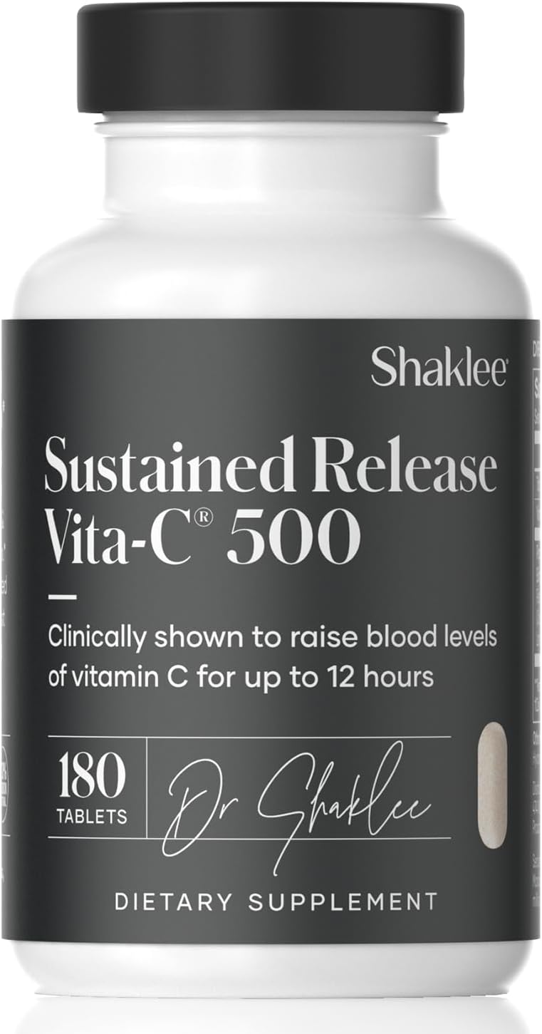 Shaklee Sustained Release Vitamin C 500mg Tablets with Rose Hips and Bioflavonoid Blend - High-Potency Immune Support Formula - 180 Tablets