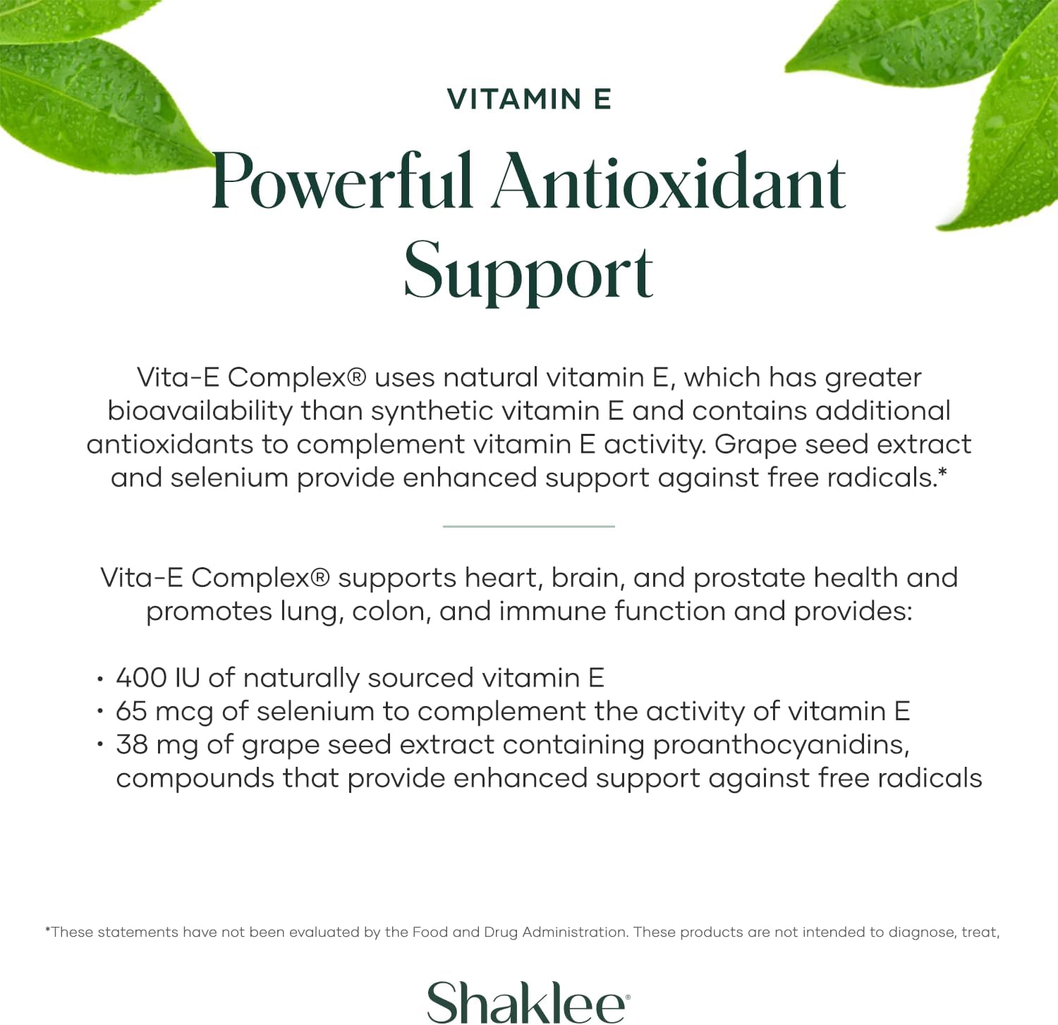 Shaklee Vita-E® 400 IU Tablets with Selenium and Grape Seed Extract - Heart, Brain, and Prostate Health Support - 90 Softgels