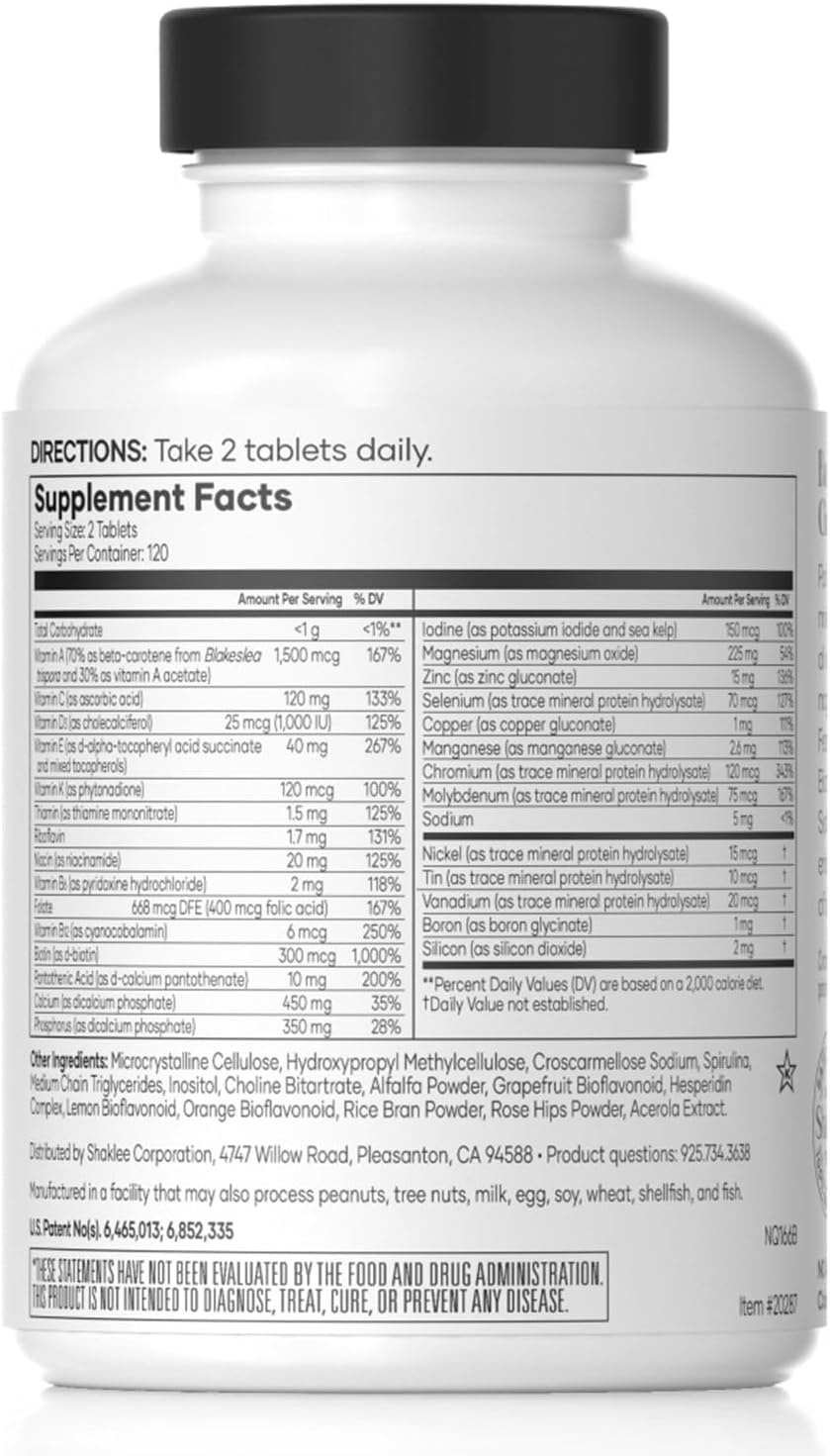 Shaklee Vita-Lea® Men High Potency Multivitamin + Multimineral - Supports Heart, Immune, Bone, Joint Health - Formulated for Men - Includes Vitamin C, D, E - 240 Tablets
