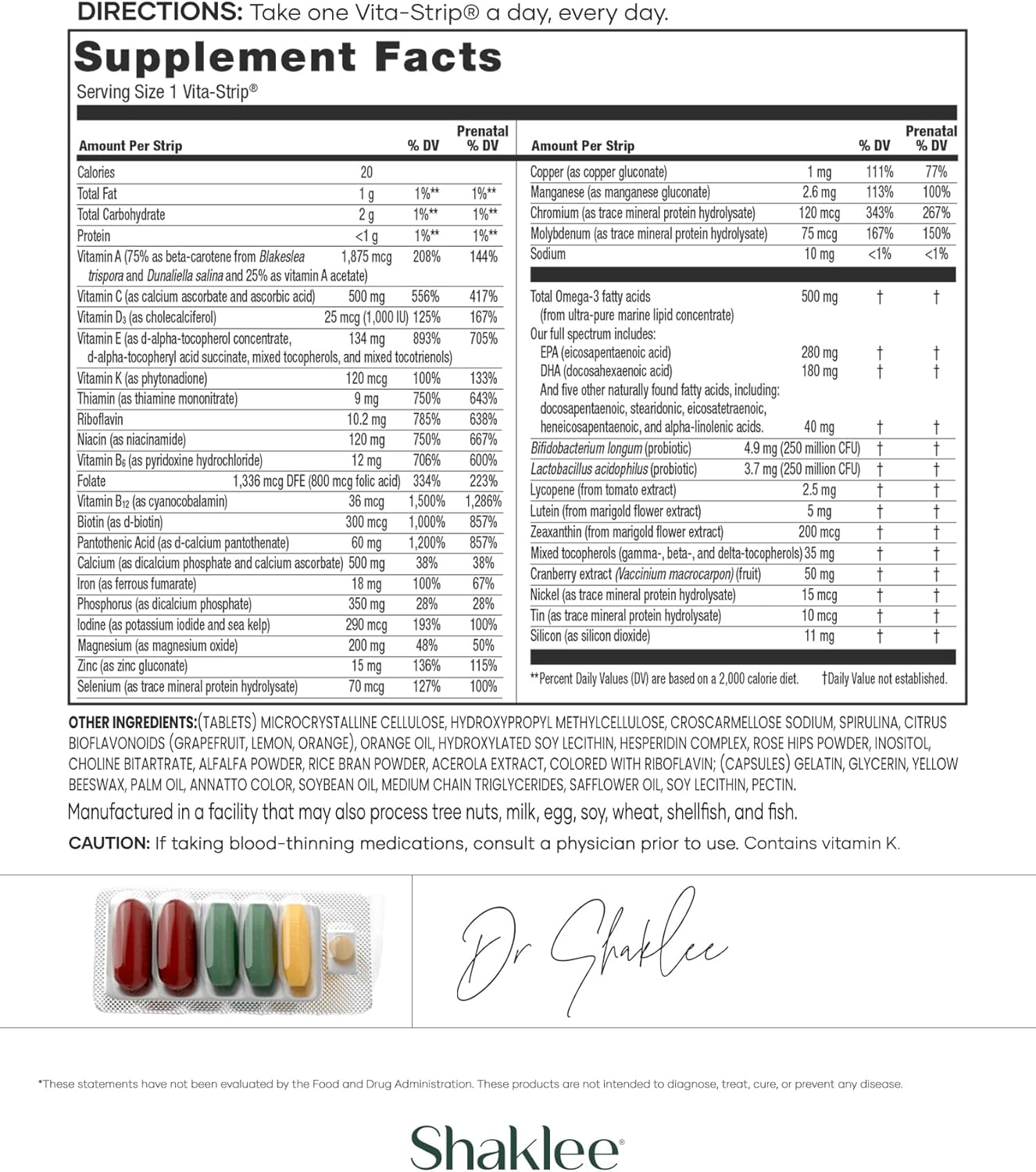 Shaklee Vitalizer Women: Advanced Prenatal/Postnatal Multivitamin with Omega-3 and Probiotics - Supports Heart, Joint, Immune, Bone, Digestive, and Energy - 30 Vita-Strips.