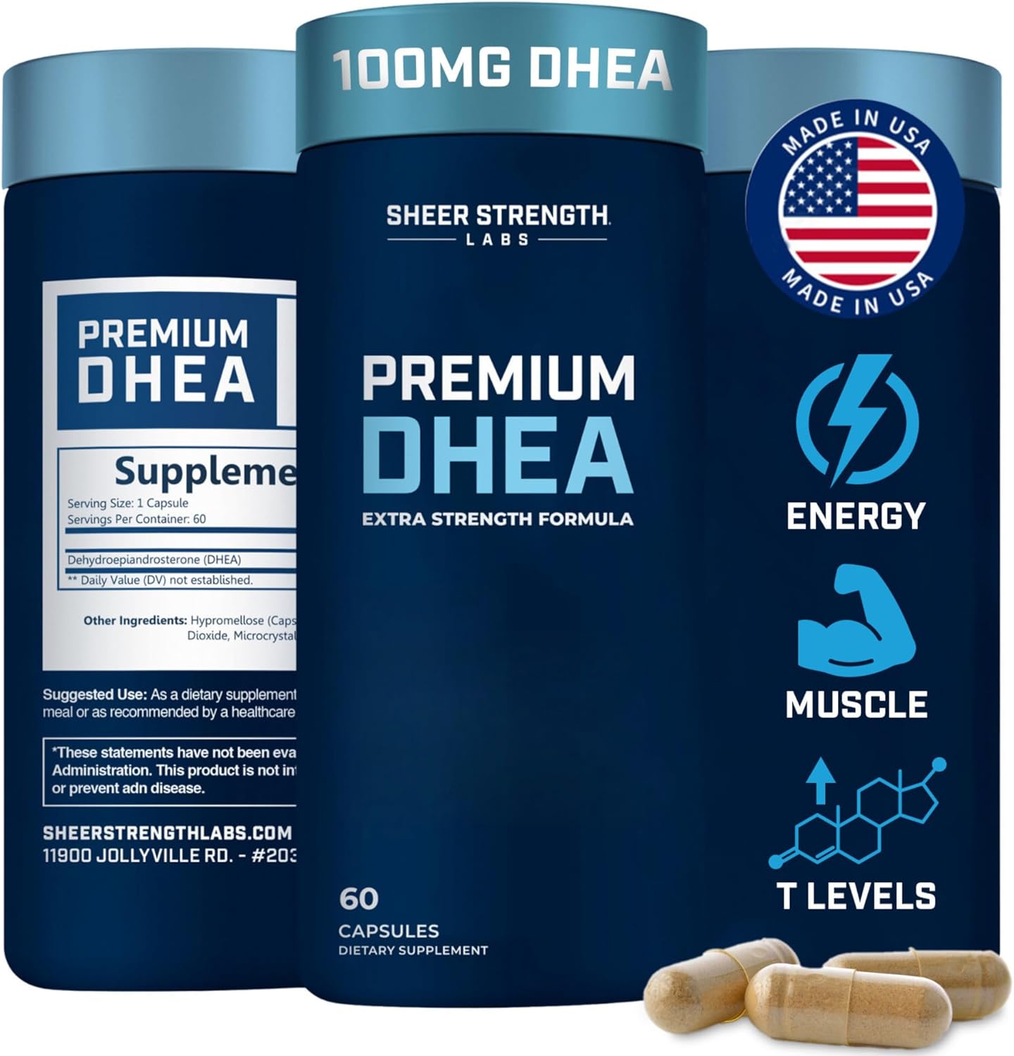 Sheer Strength Labs Nitric Oxide + DHEA 100mg - Best Nitric Oxide & DHEA Supplement for Men