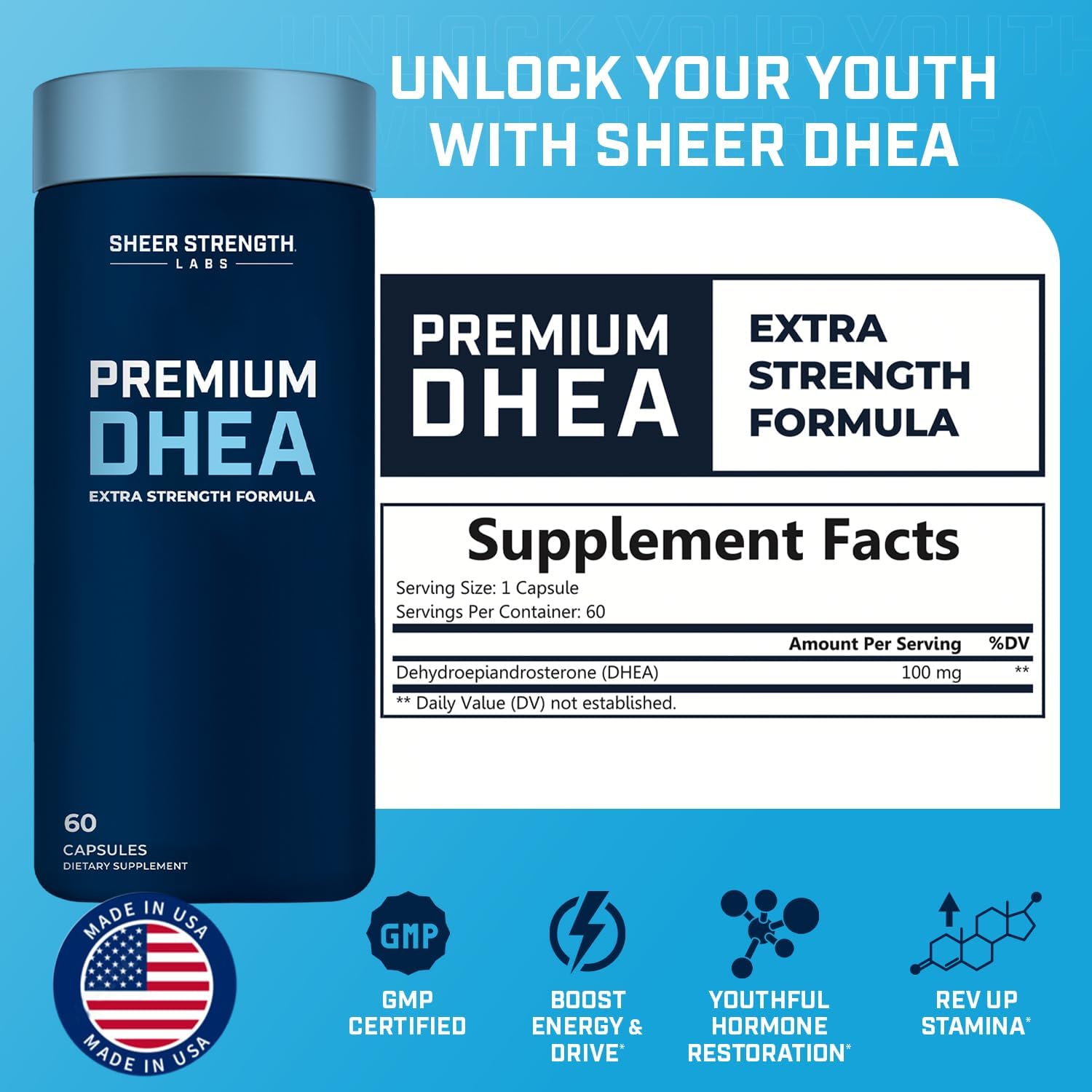 Sheer Strength Labs Nitric Oxide + DHEA 100mg - Best Nitric Oxide & DHEA Supplement for Men
