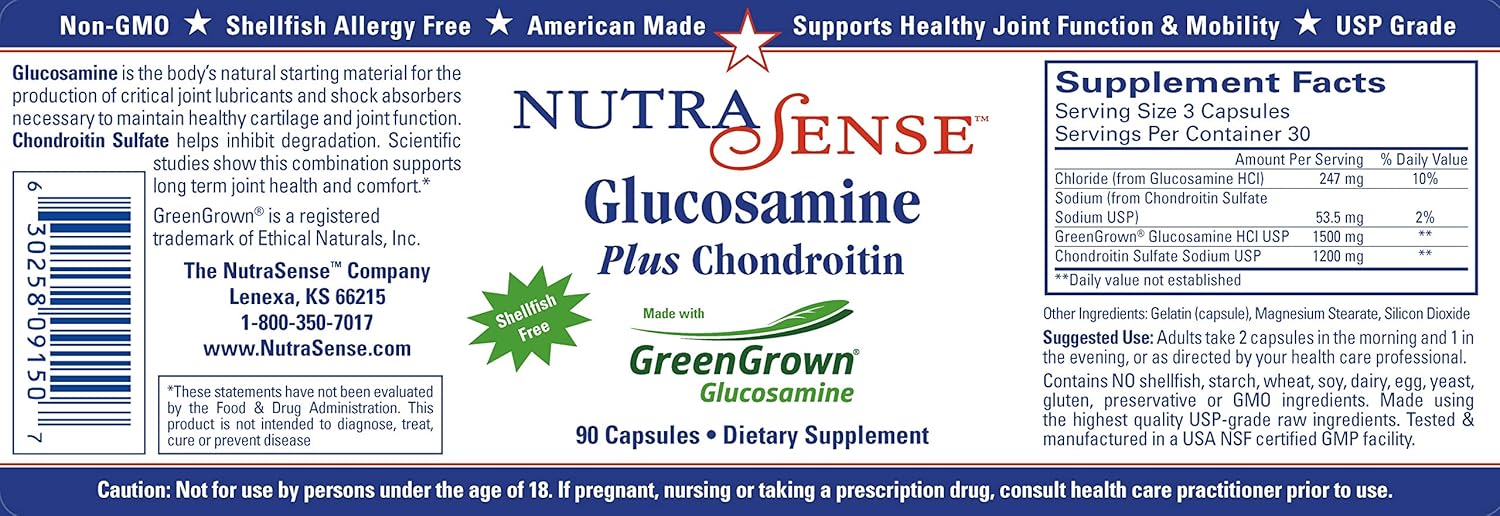 Shellfish-Free Glucosamine Chondroitin Capsules for Healthy Joints & Cartilage - 90ct, 500/400mg