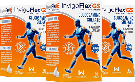 Shellfish Free INVIGOFLEX Glucosamine Sulfate with Boswellia Serrata - Vegetarian Safe Joint Supplement - 3 Pack