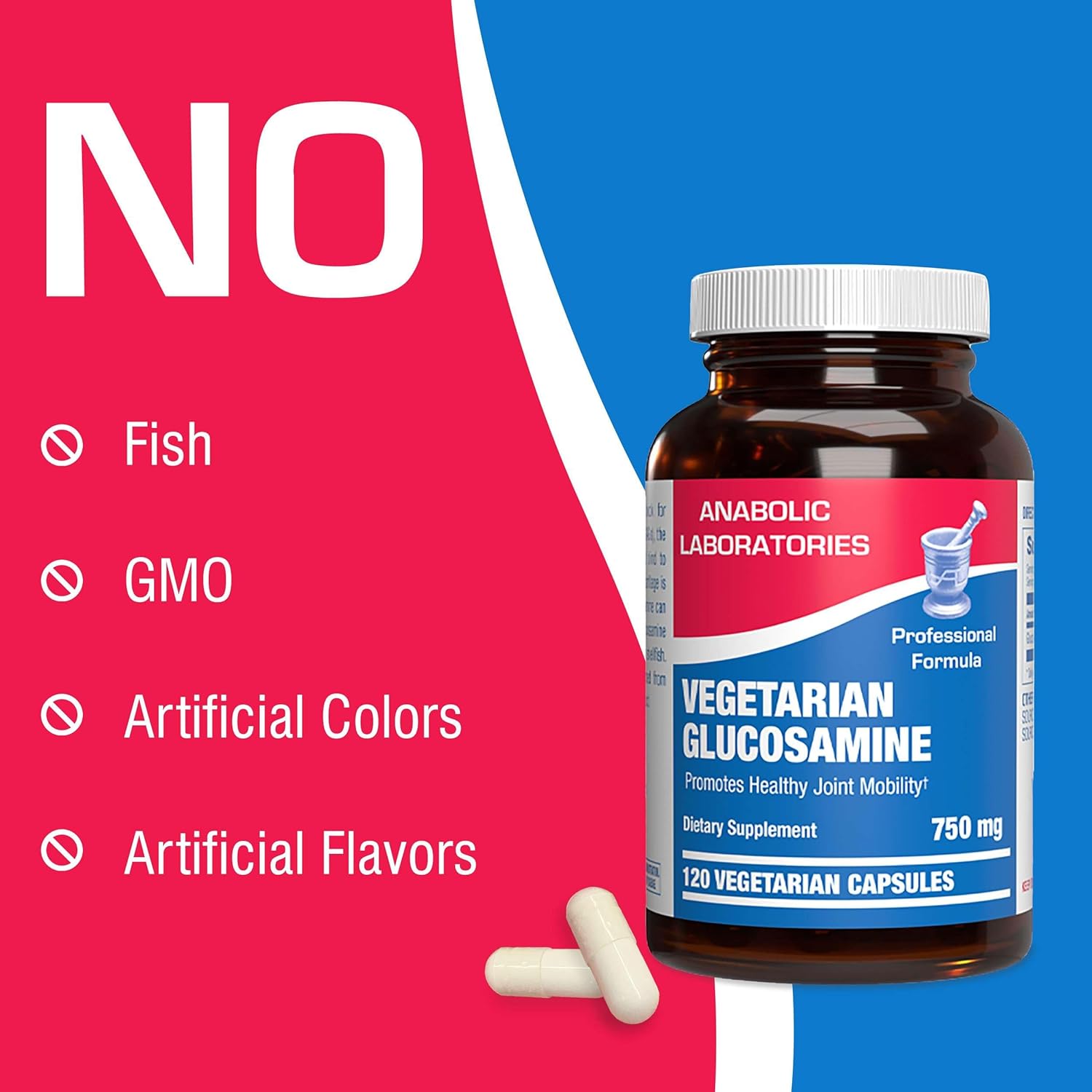 Shellfish-Free Vegetarian Glucosamine HCI Capsules - 120 Capsules for Joint Support - Nutritional Supplement for Women and Men by Anabolic Laboratories