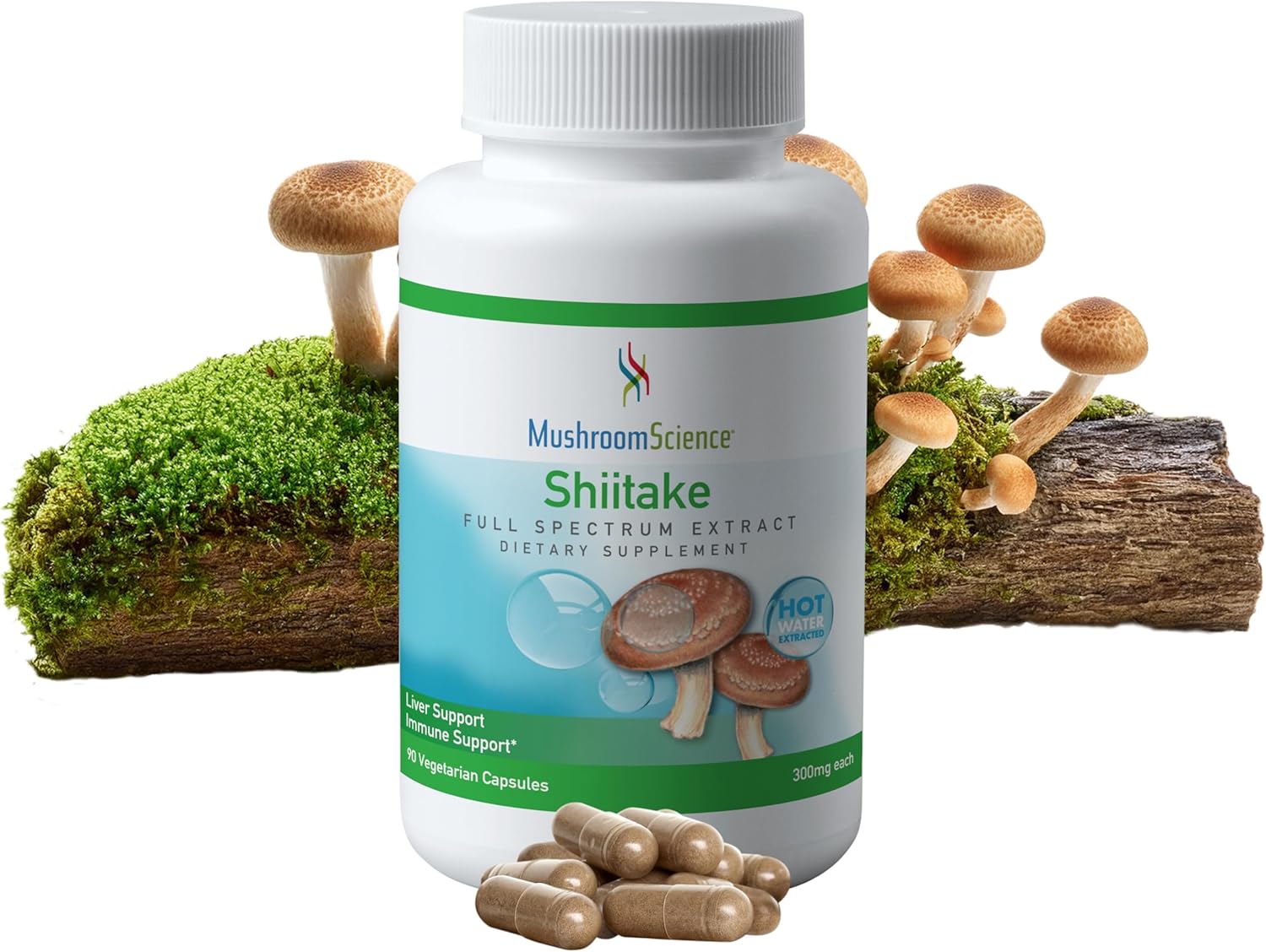 Shiitake Mushroom Capsules - Full Spectrum Extract, Natural Supplement for Adults - Health Defense Support - 300MG, 90 Count - Vegetarian-Friendly