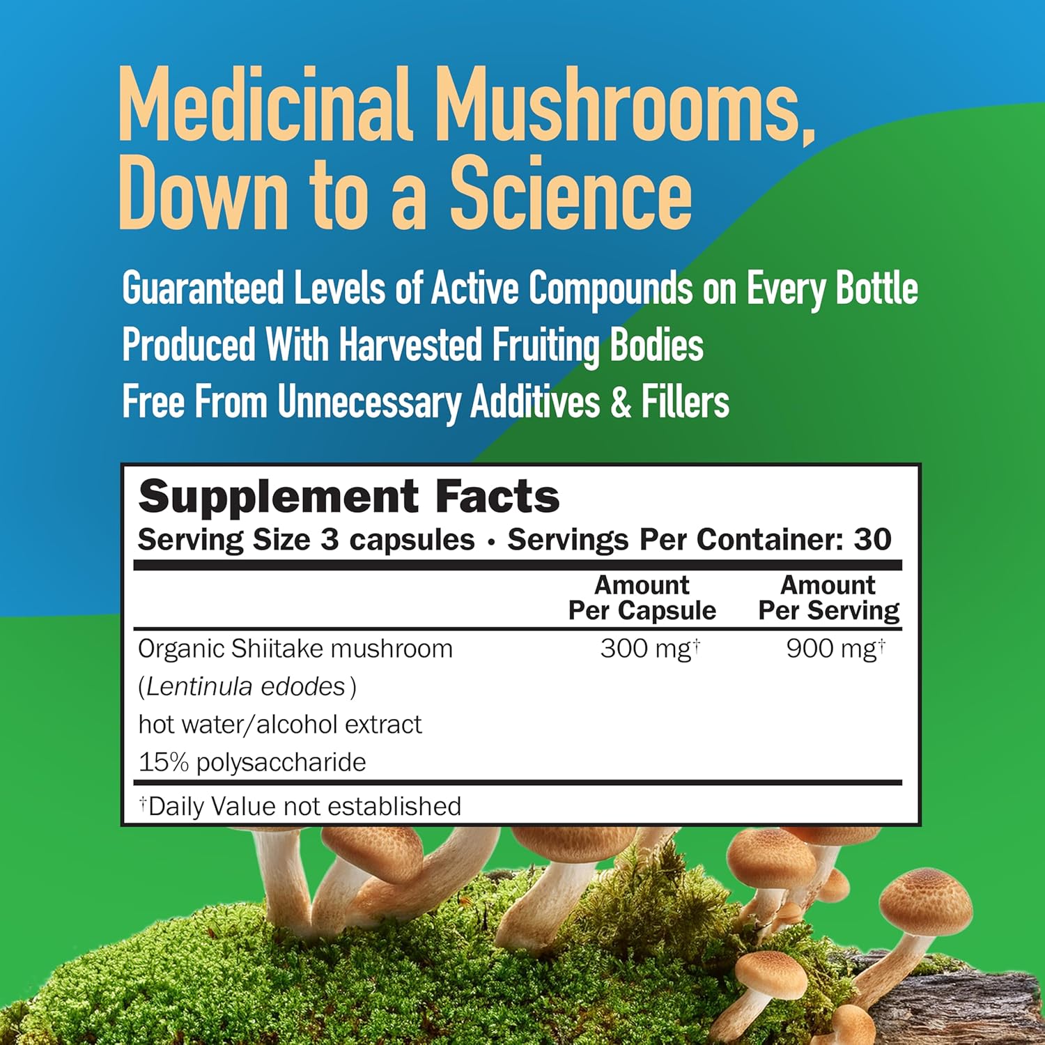 Shiitake Mushroom Capsules - Full Spectrum Extract, Natural Supplement for Adults - Health Defense Support - 300MG, 90 Count - Vegetarian-Friendly