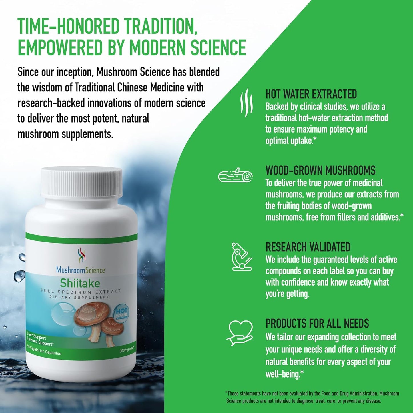 Shiitake Mushroom Capsules - Full Spectrum Extract, Natural Supplement for Adults - Health Defense Support - 300MG, 90 Count - Vegetarian-Friendly