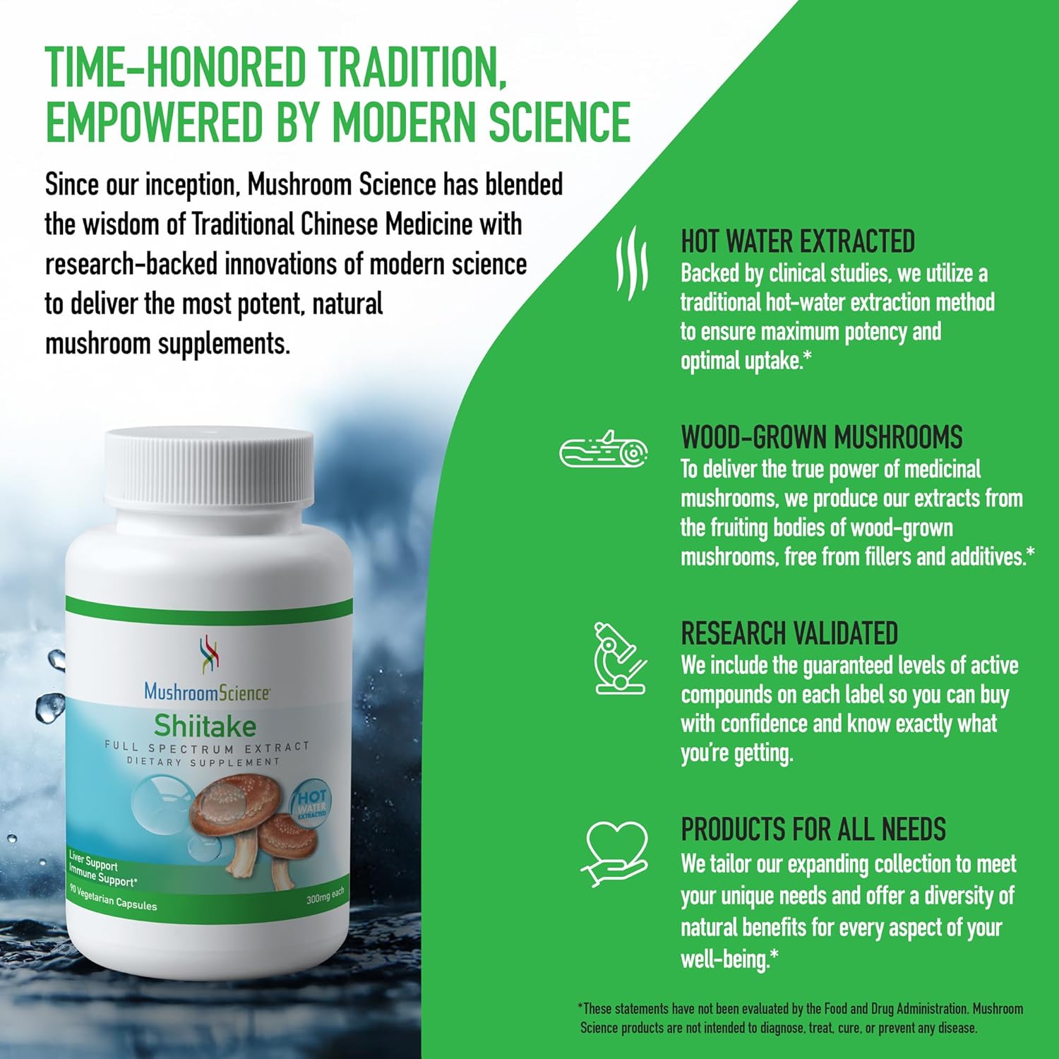 Shiitake Mushroom Capsules - Full Spectrum Extract, Natural Supplement for Adults - Health Defense Support - 300MG, 90 Count - Vegetarian-Friendly