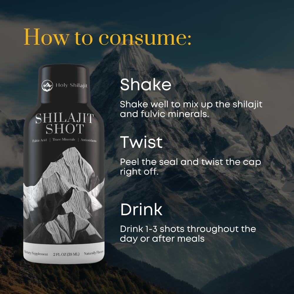 Shilajit Energy Shots: 400mg Pure Shilajit & 3,000mg Fulvic Minerals for Focus & Immune Support - Men & Women - Drinkable & Effective