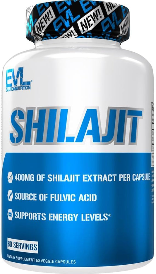 Shilajit Energy Support Supplement - 400mg Extract with Fulvic Acid - Vegetarian Capsules for Workout Performance - 60 Servings