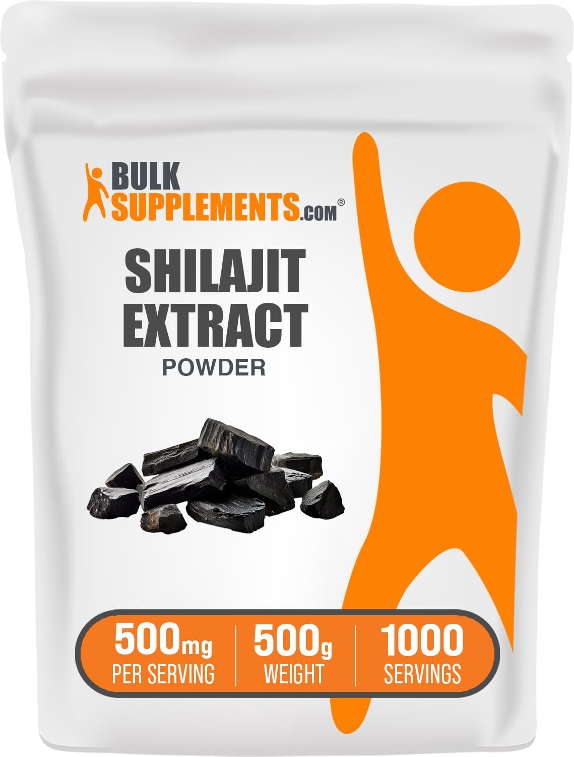 Shilajit Extract Powder - 500mg per Serving, 500g (1.1 lbs) - Gluten Free Fulvic Acid Supplement - BulkSupplements.com