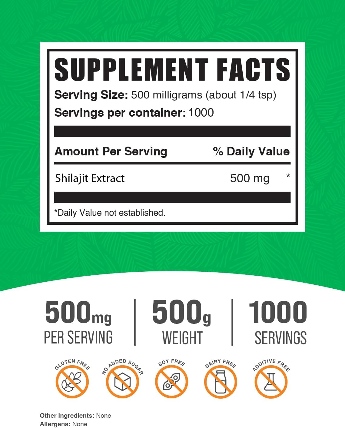 Shilajit Extract Powder - 500mg per Serving, 500g (1.1 lbs) - Gluten Free Fulvic Acid Supplement - BulkSupplements.com