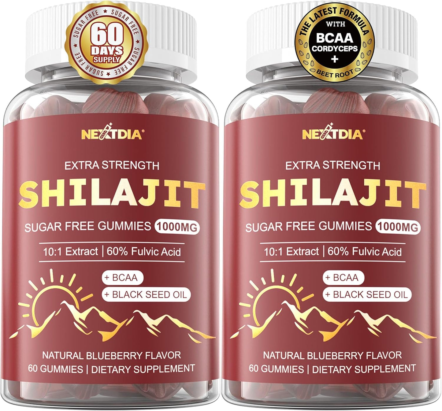 Shilajit Gummies 1000mg with Organic Ingredients for Energy, Muscle, Immune & Brain Health Support - 2-Pack
