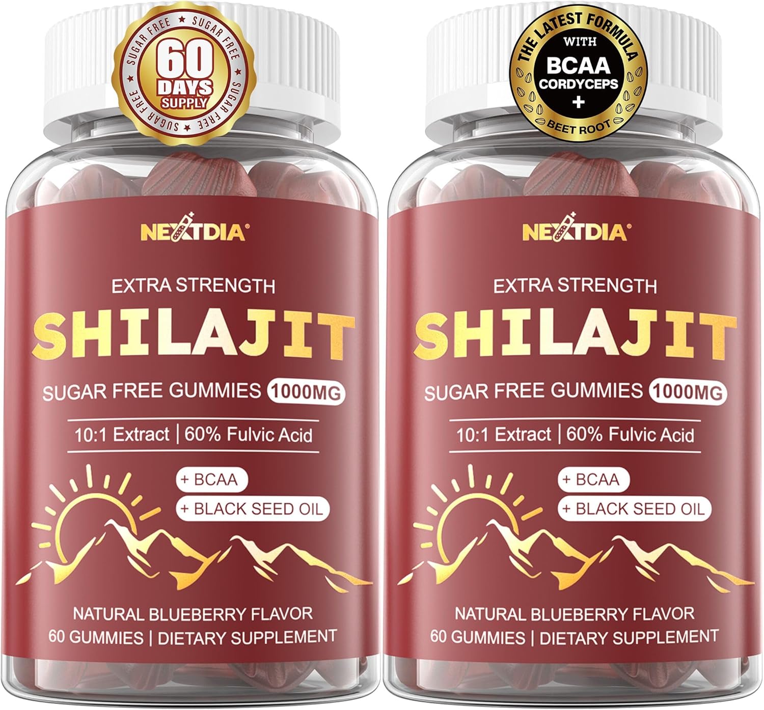Shilajit Gummies 1000mg with Organic Ingredients for Energy, Muscle, Immune & Brain Health Support - 2-Pack