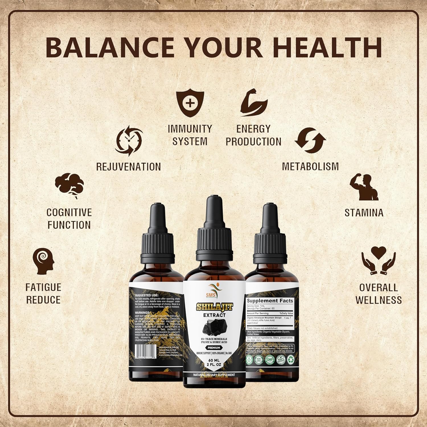 Shilajit Pure Himalayan Drops with 40% Fulvic Acid, High Trace Minerals, No Fillers, Made in USA | Herbal Vegan Supplement
