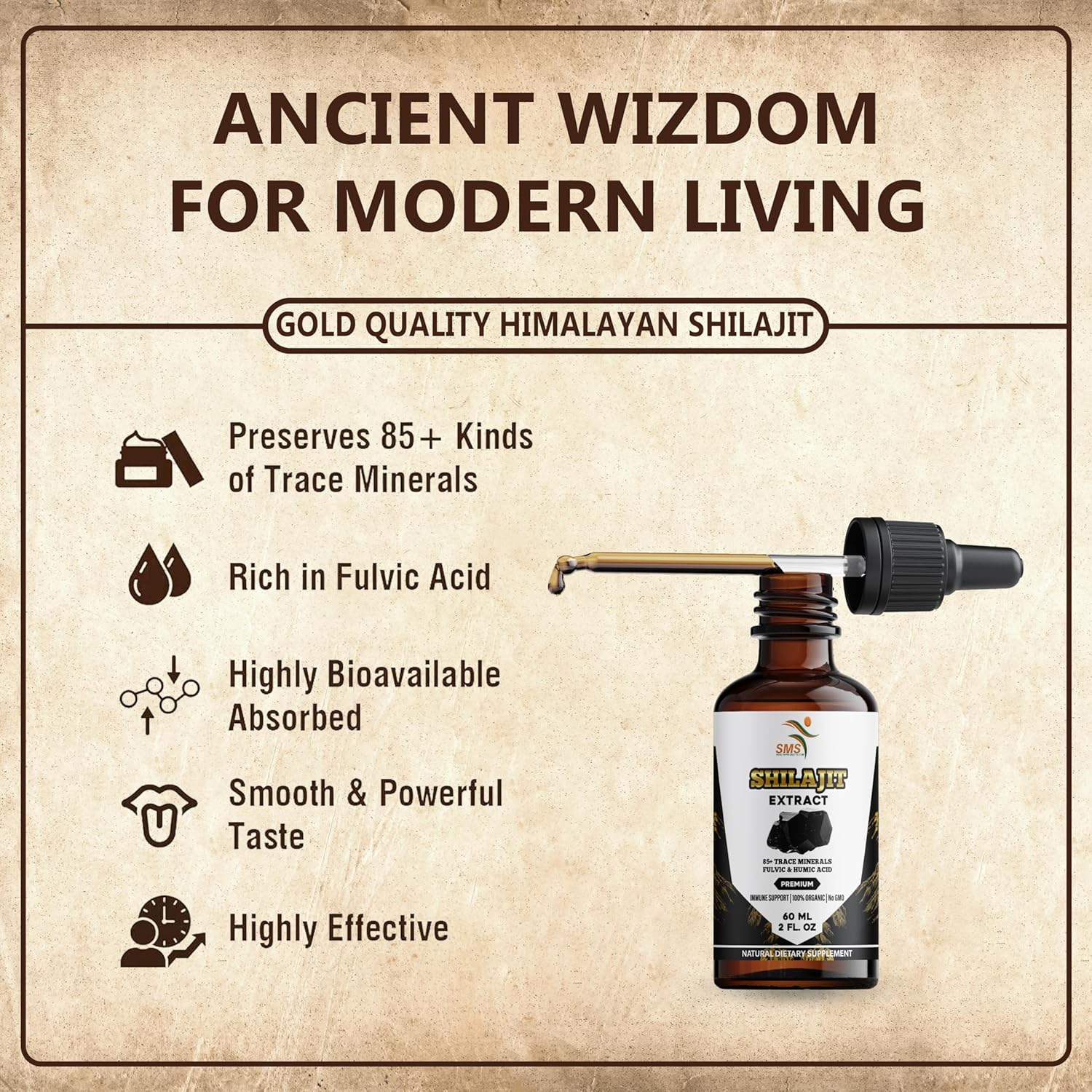 Shilajit Pure Himalayan Drops with 40% Fulvic Acid, High Trace Minerals, No Fillers, Made in USA | Herbal Vegan Supplement