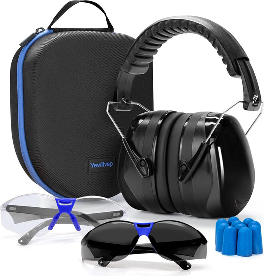 Shooting Range Ear Protection Set with Earmuffs, Safety Glasses, Earplugs, and Storage Case