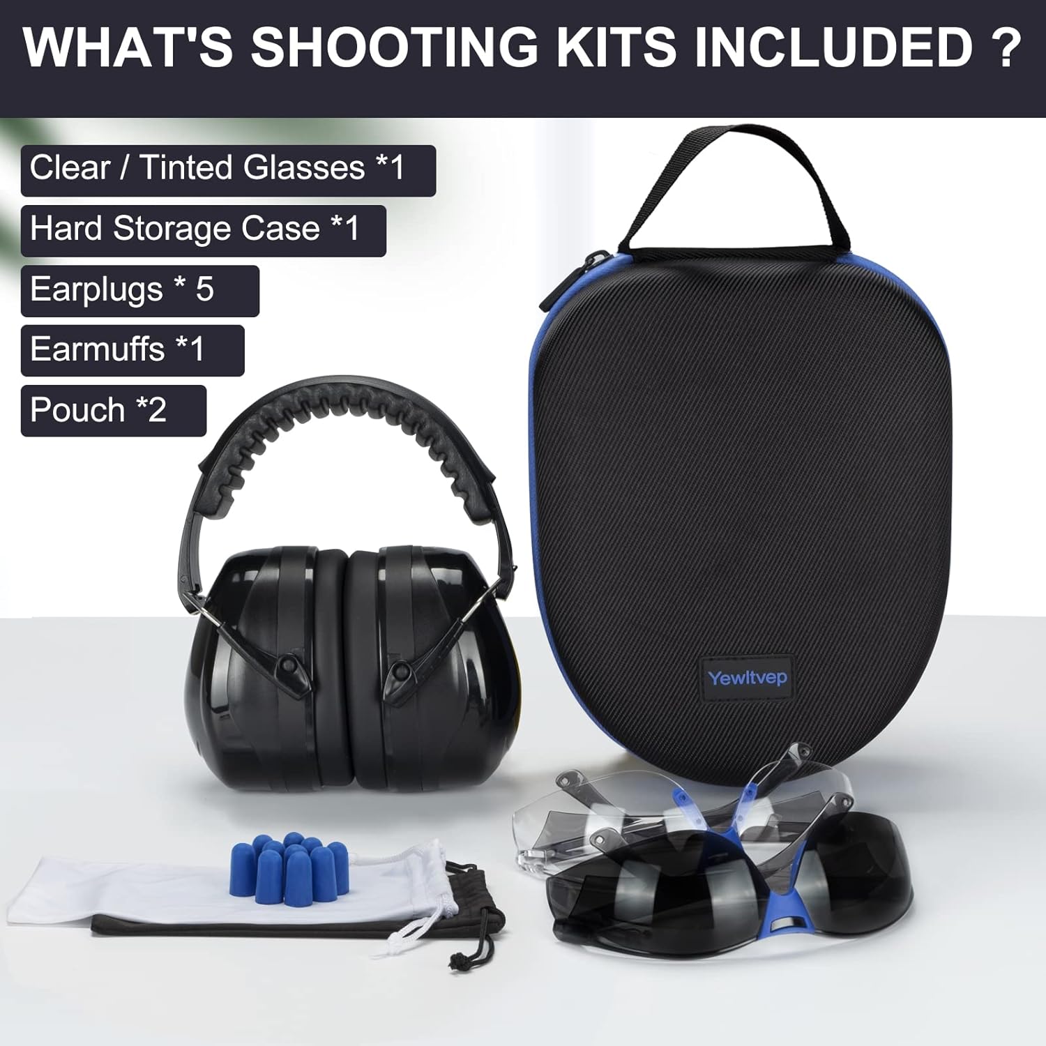 Shooting Range Ear Protection Set with Earmuffs, Safety Glasses, Earplugs, and Storage Case